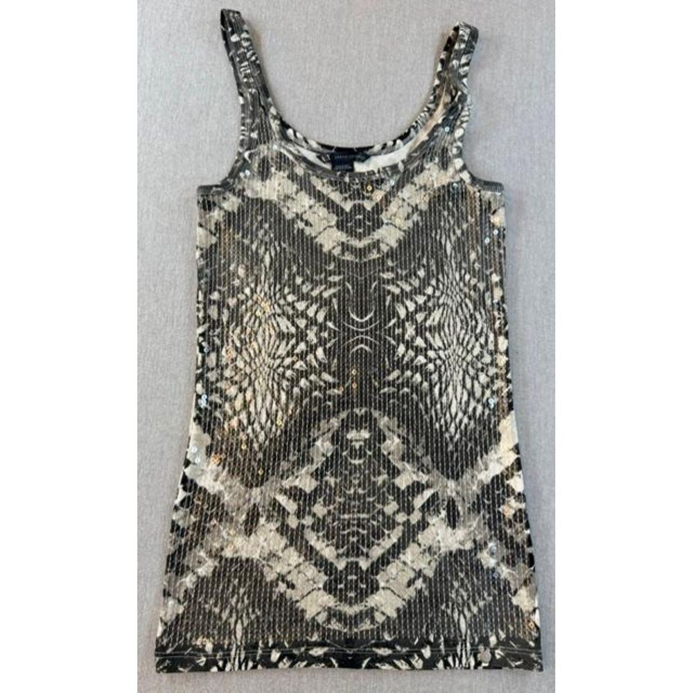 Armani Exchange Sequin Animal Print Scoop Neck Tank Top Gray Python Size M